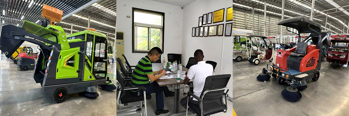 Os clientes da Costa do Marfim visitaram Keruide para inspecionar a varredora e chegaram a uma intenção de cooperação no local